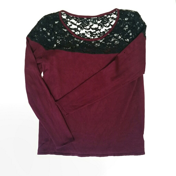 torrid Sweaters - Torrid Burgundy Knit Sweater with Black Lace Neck